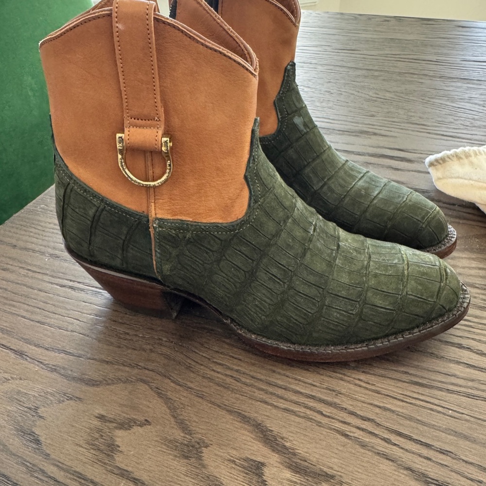 Green and Tan Ankle Boots